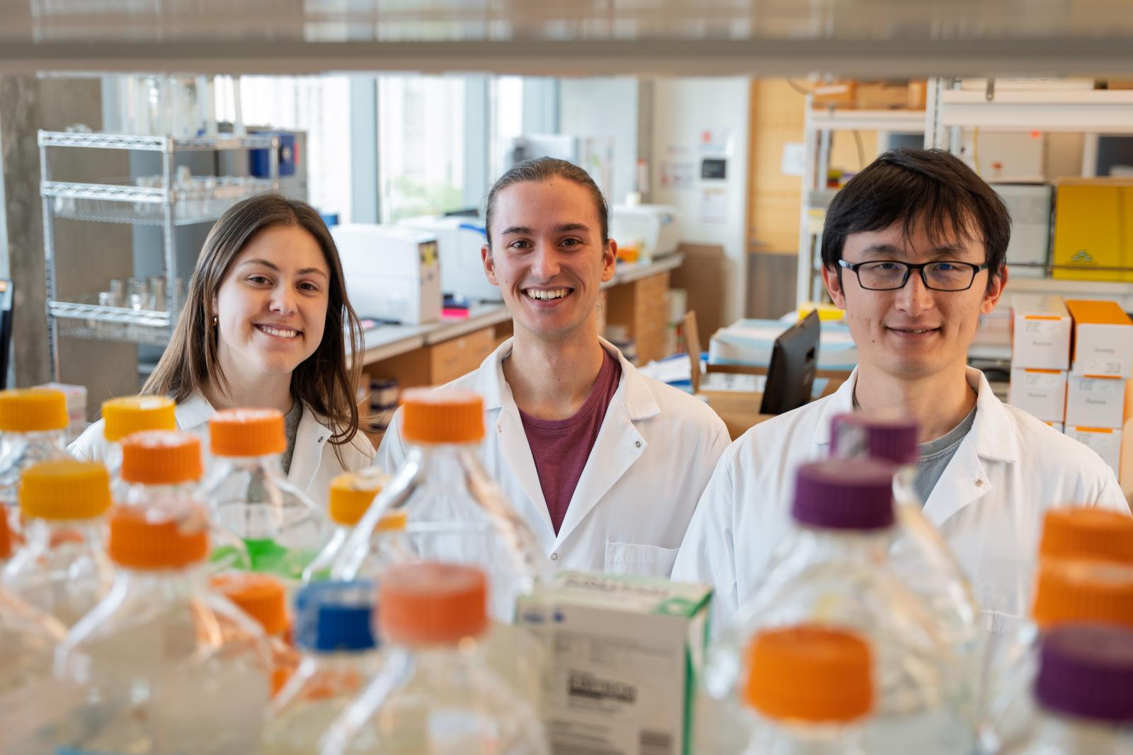 Julia, Nathan and Bingxu in the Baker lab